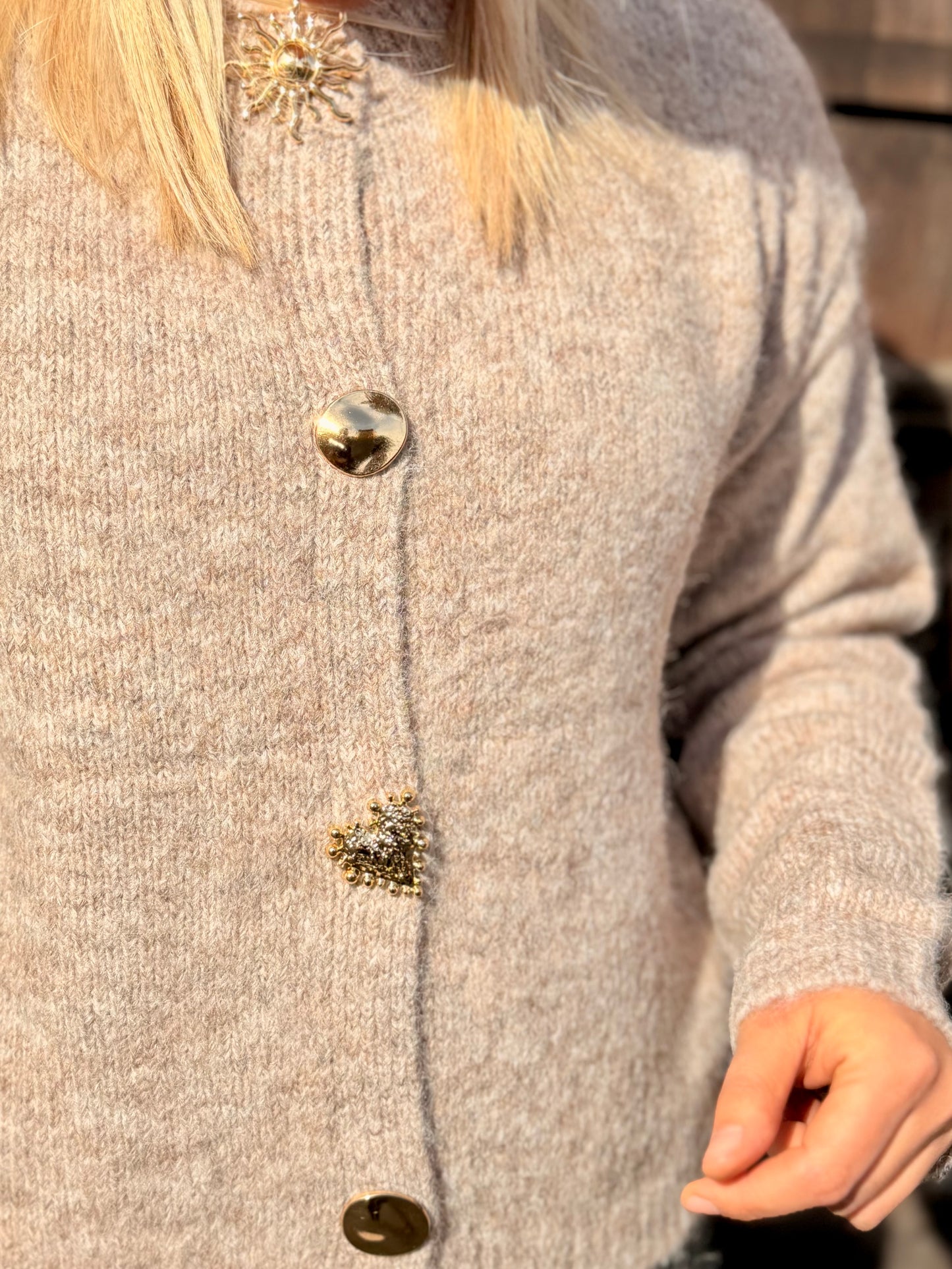 Golden Button Knit Cardigan – Soft Taupe