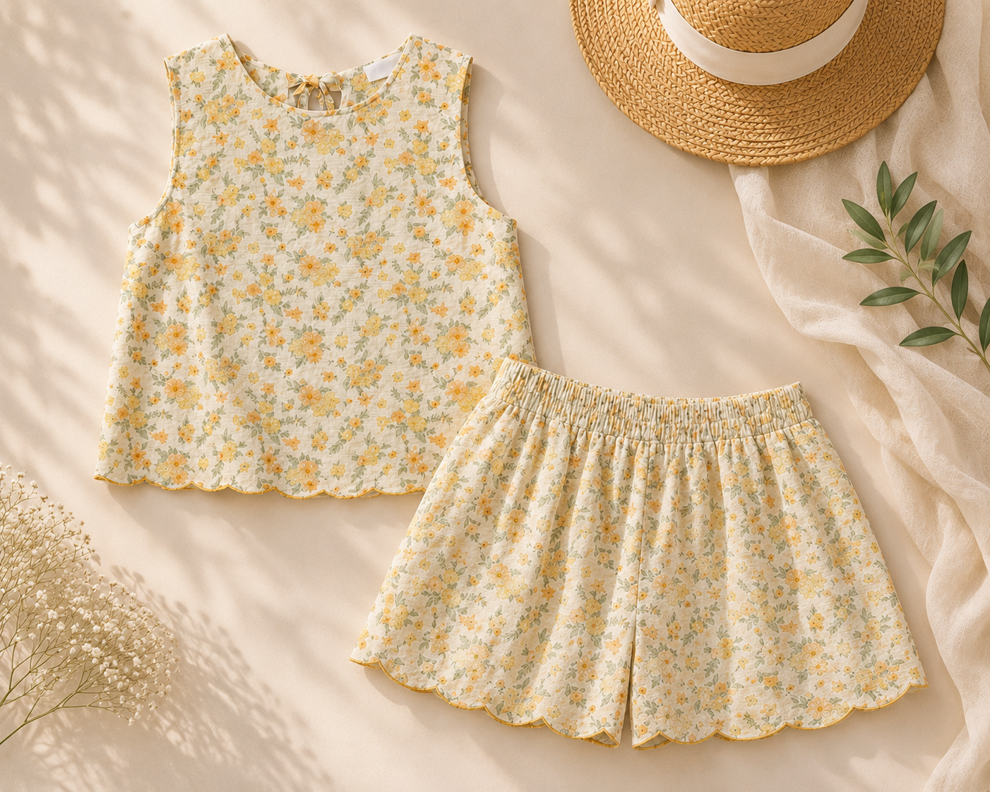 Sunny Blossom Set mit Wellenkante