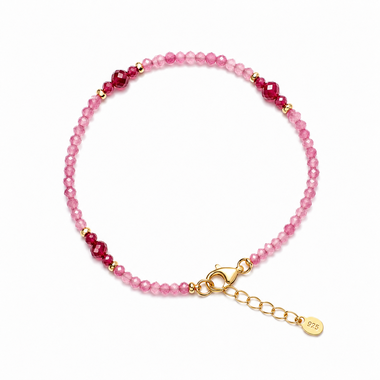 Pink Turmalin & Rubin Armband – 925 Sterling Silber vergoldet | Filigranes Edelsteinarmband