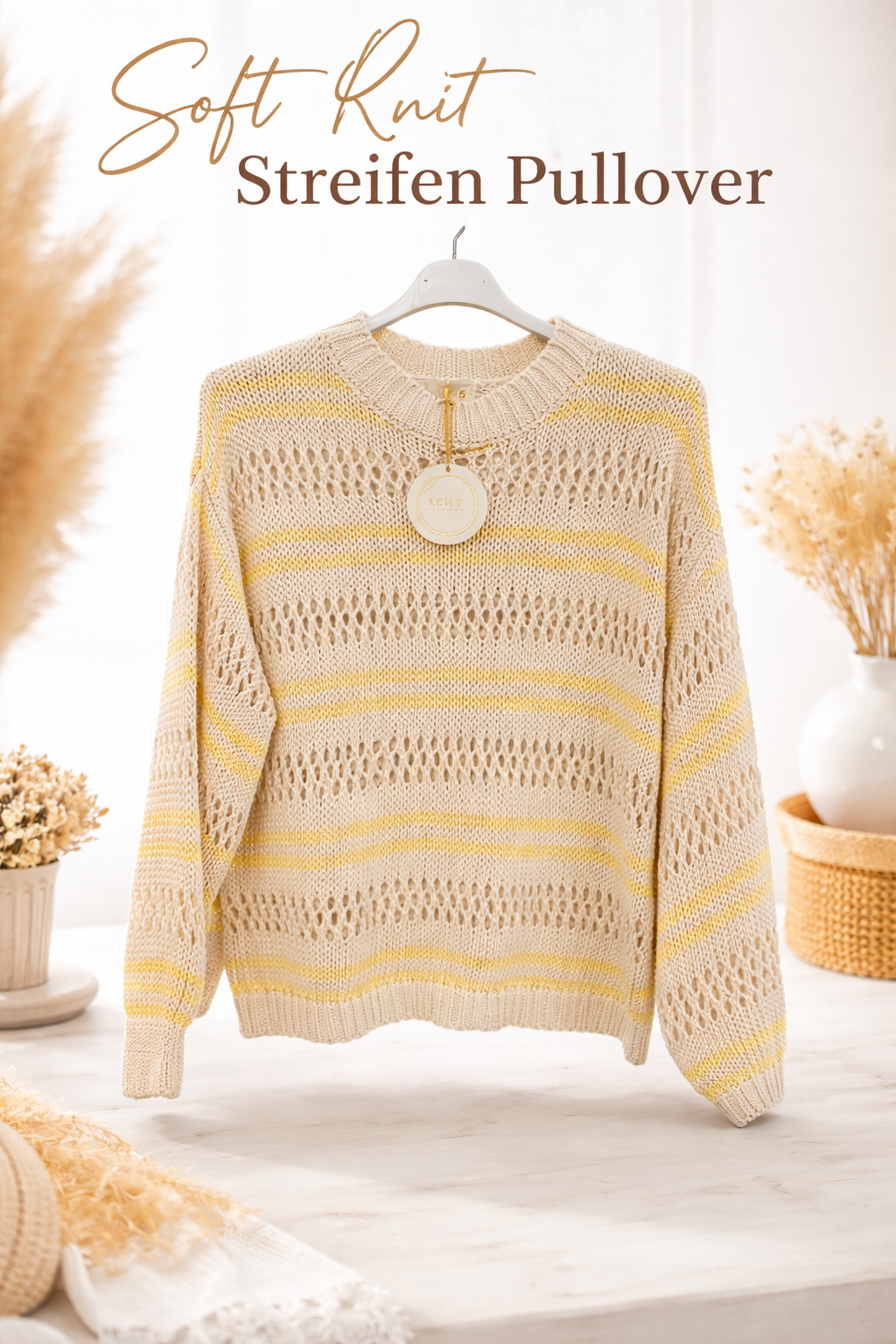 Soft Knit Streifen Pullover – Beige | Leichter Strickpullover mit Farbdetails