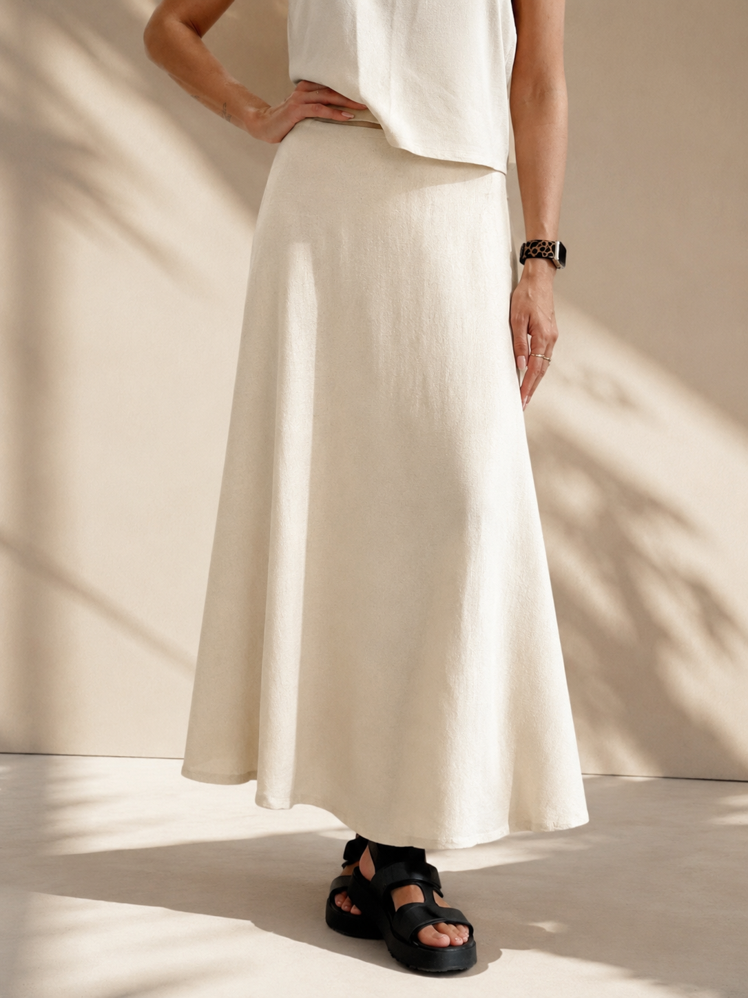 Maxi Wickelrock aus Leinen – Naturlook mit Gummibund | Sommerrock Beige