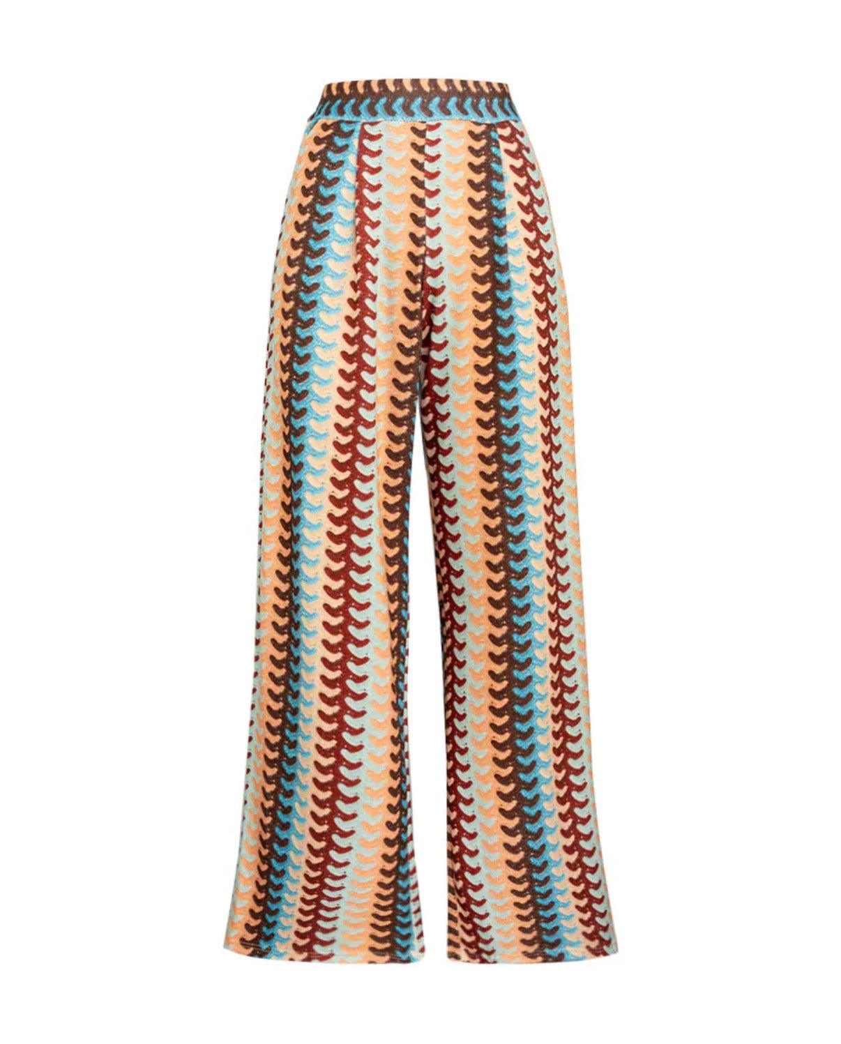 Boho Wide Leg Hose Damen – Retro Wellenmuster Sommerhose | High Waist