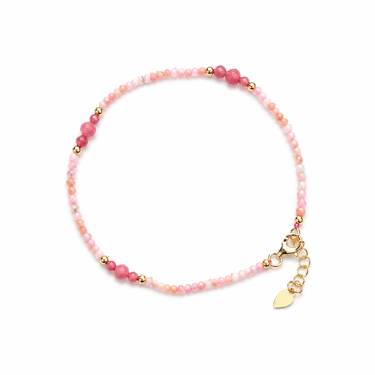Pink Opal & Rhodonit Armband – 925 Sterling Silber vergoldet | Filigranes Edelsteinarmband