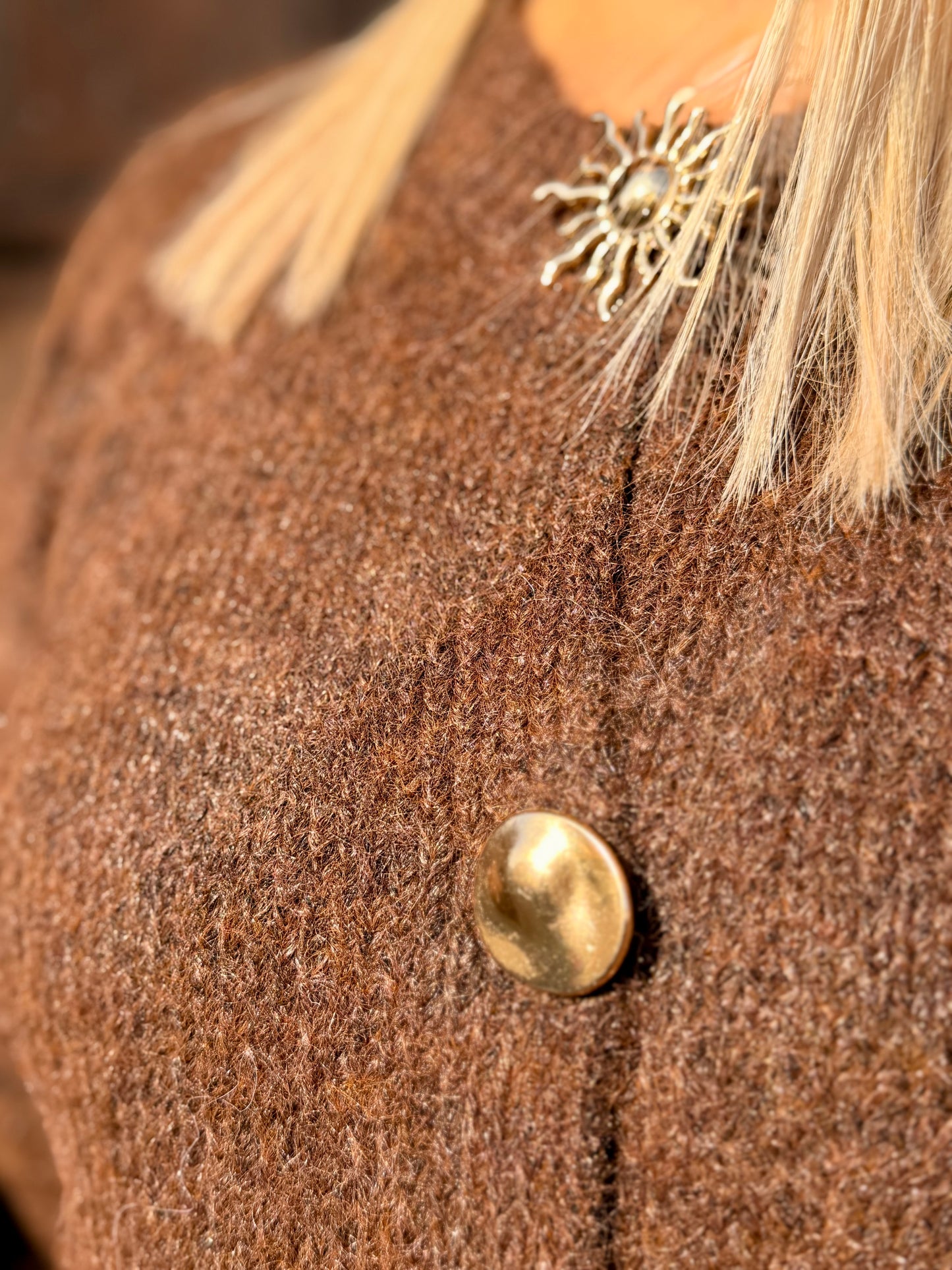 Golden Button Knit Cardigan – Chocolate Edition