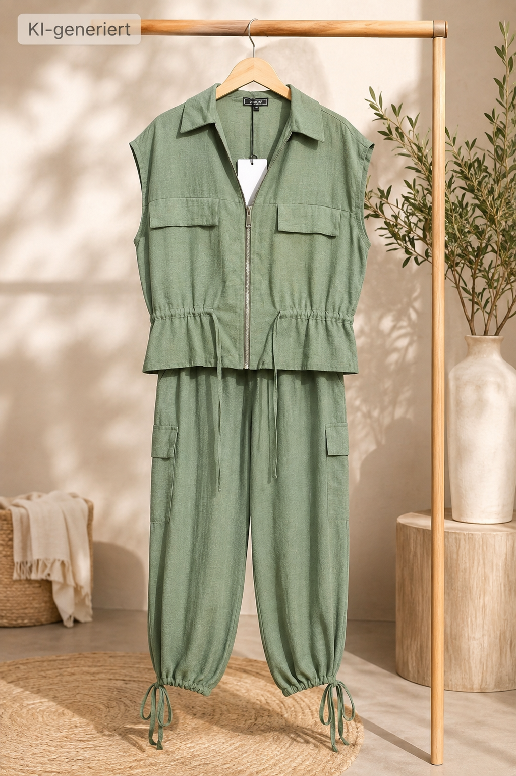 Utility Zweiteiler Set – Cargo Hose & Zip Top in Olive (Made in Italy)