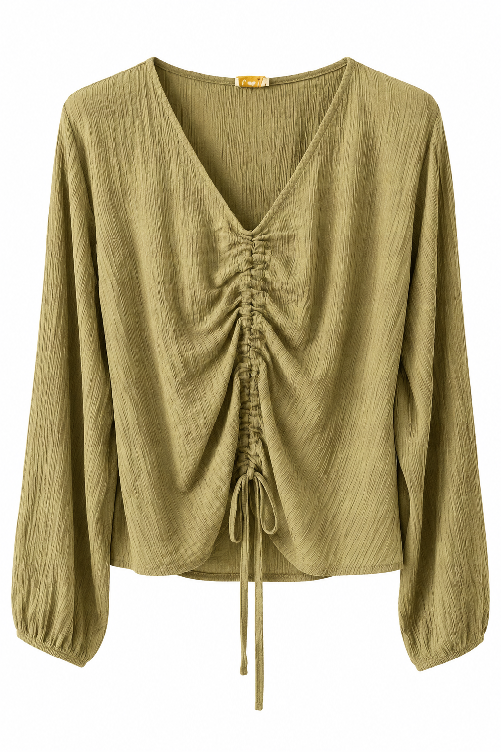 Damenbluse in Olive mit Raffung & V-Ausschnitt