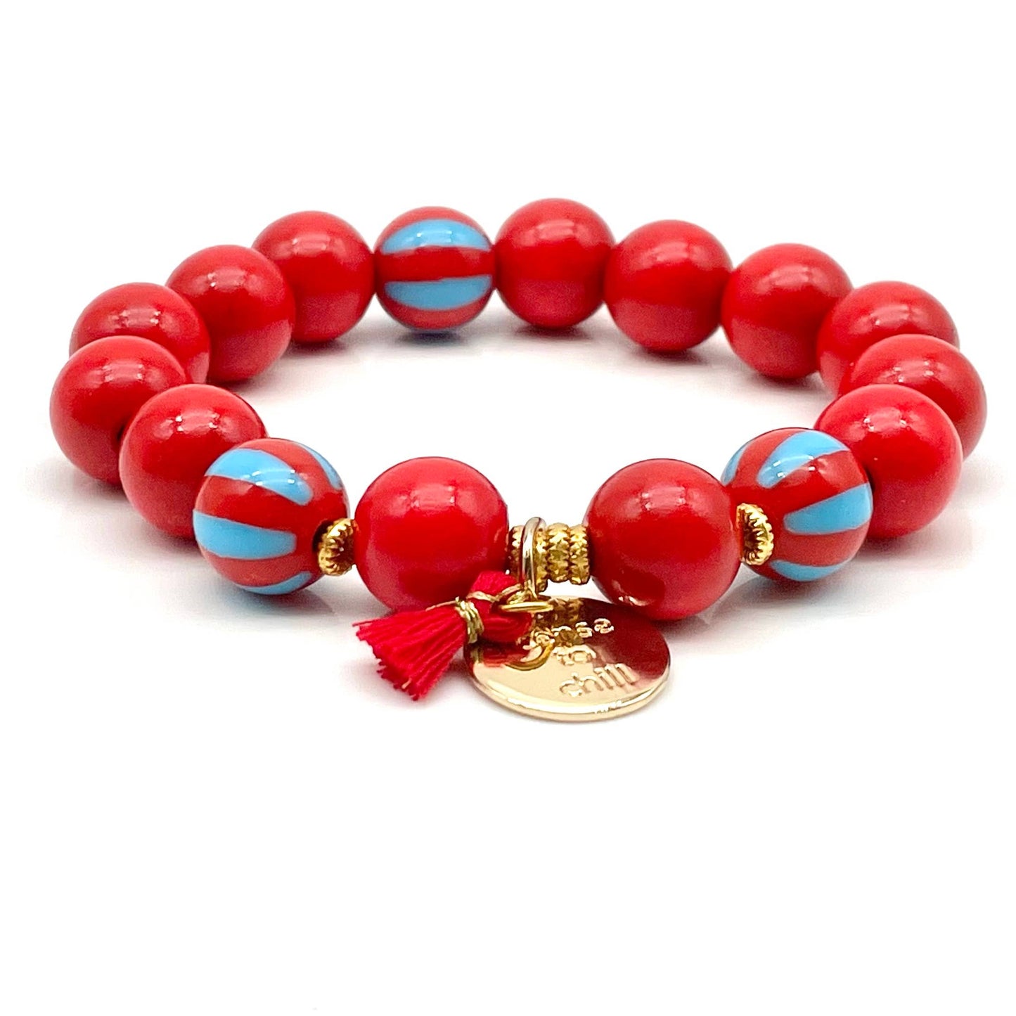 Armband SWEET CANDY STRIPE WOOD elastisches Perlenarmband
