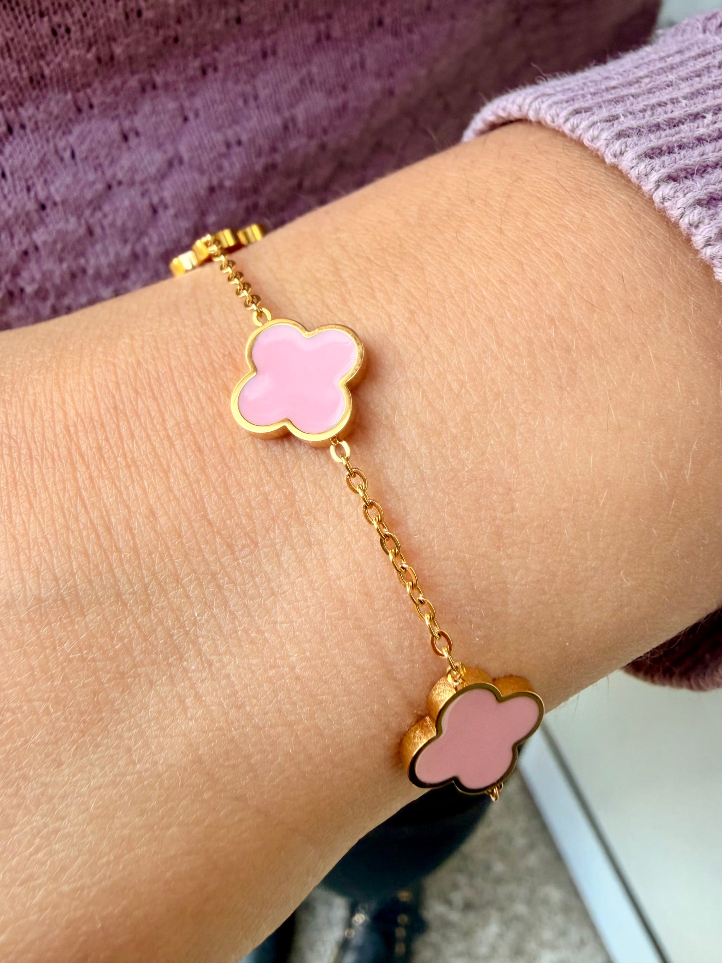 Pink Clover Armband | 18K vergoldet