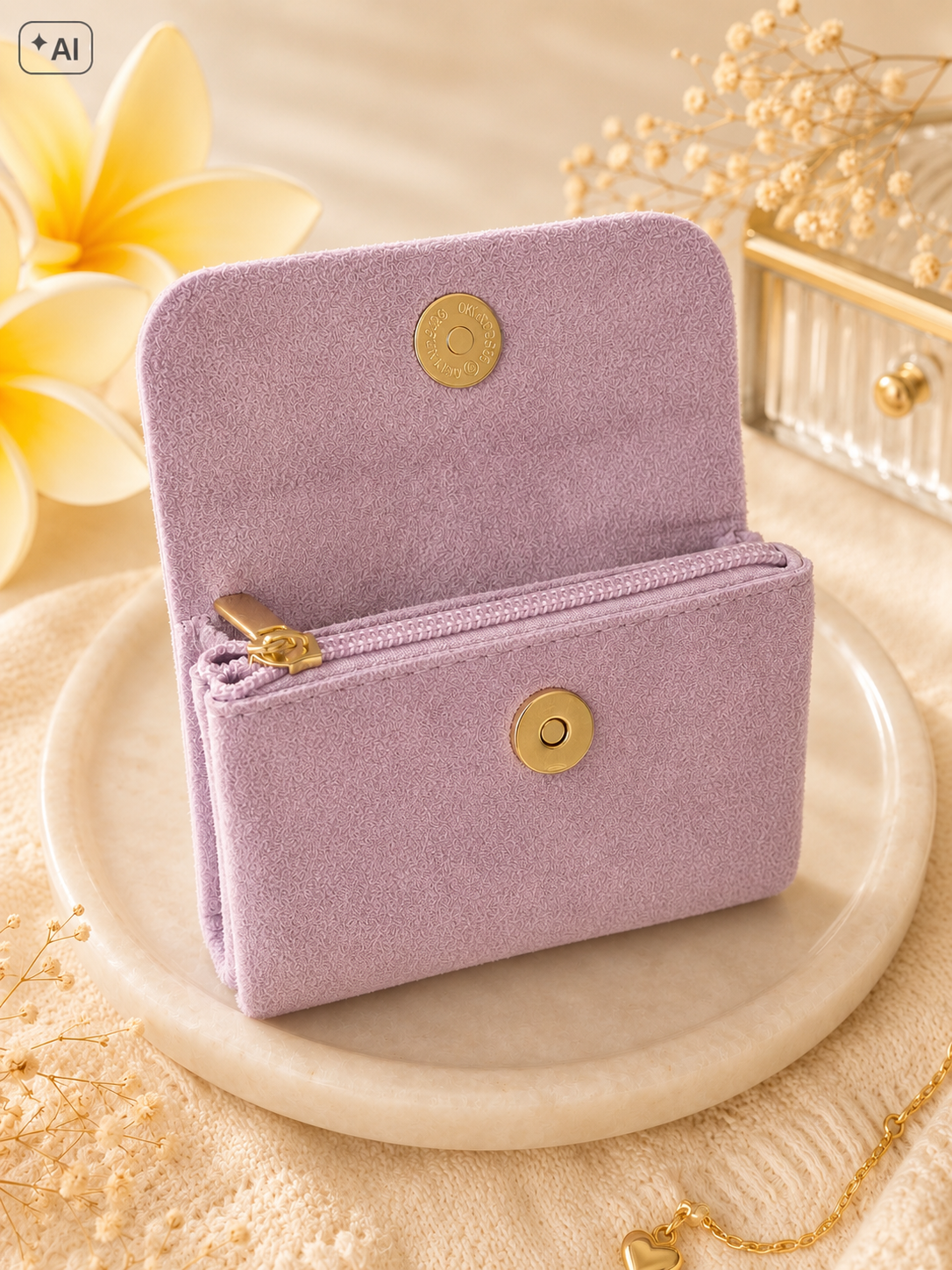 Wildleder Mini-Portemonnaie mit Reißverschluss