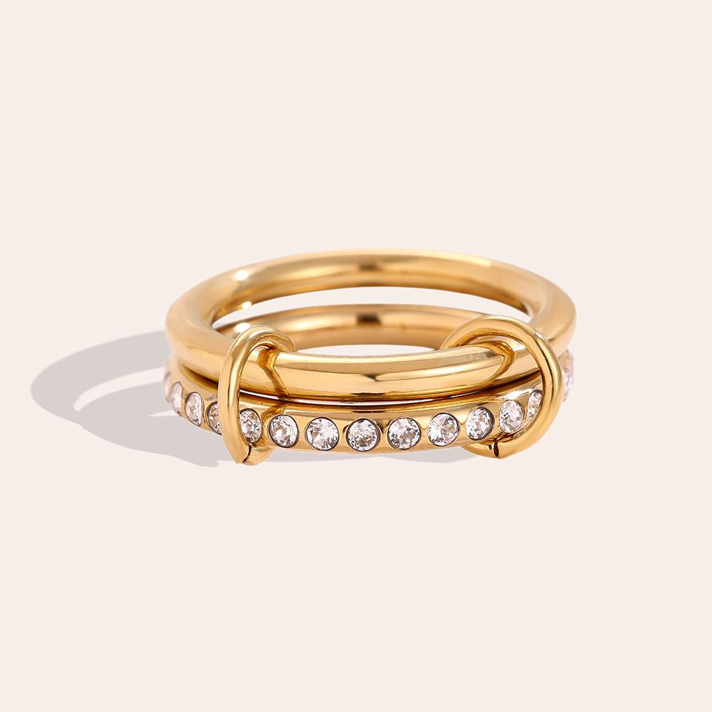 Zweireihiges Diamond Ring Set Edelstahl Ring