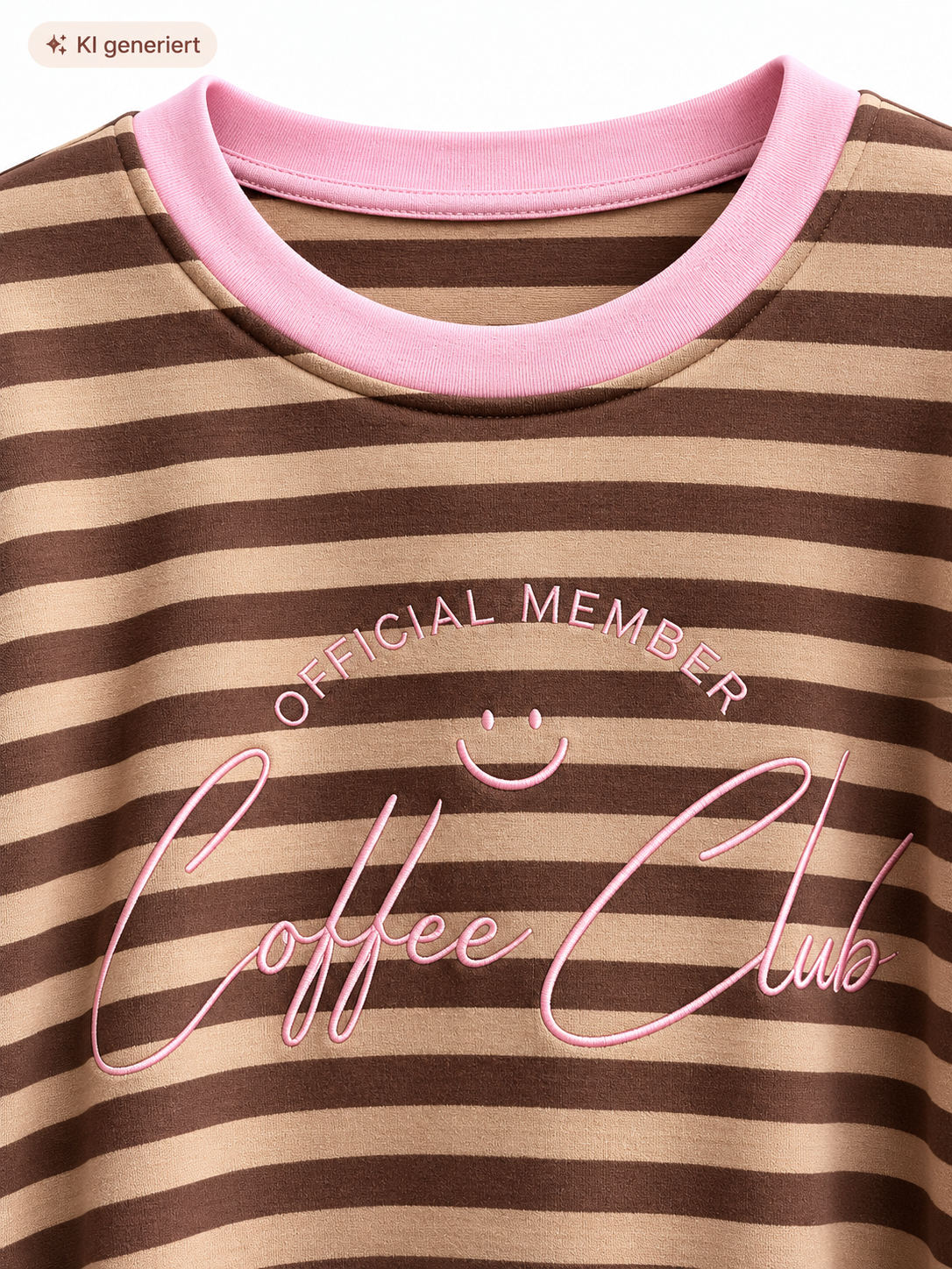 Coffee Club Longsleeve – Gestreiftes Damenshirt in Braun & Beige mit rosa Details