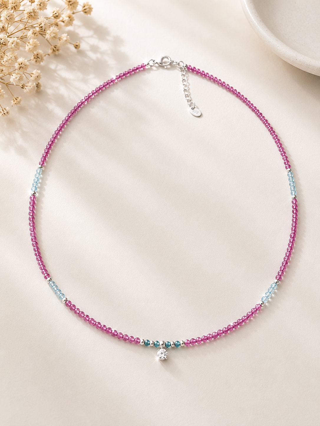 Apatit-Kette mit Zirkonia Anhänger – 925 Sterling Silber & 18K Vergoldung | 40–45 cm