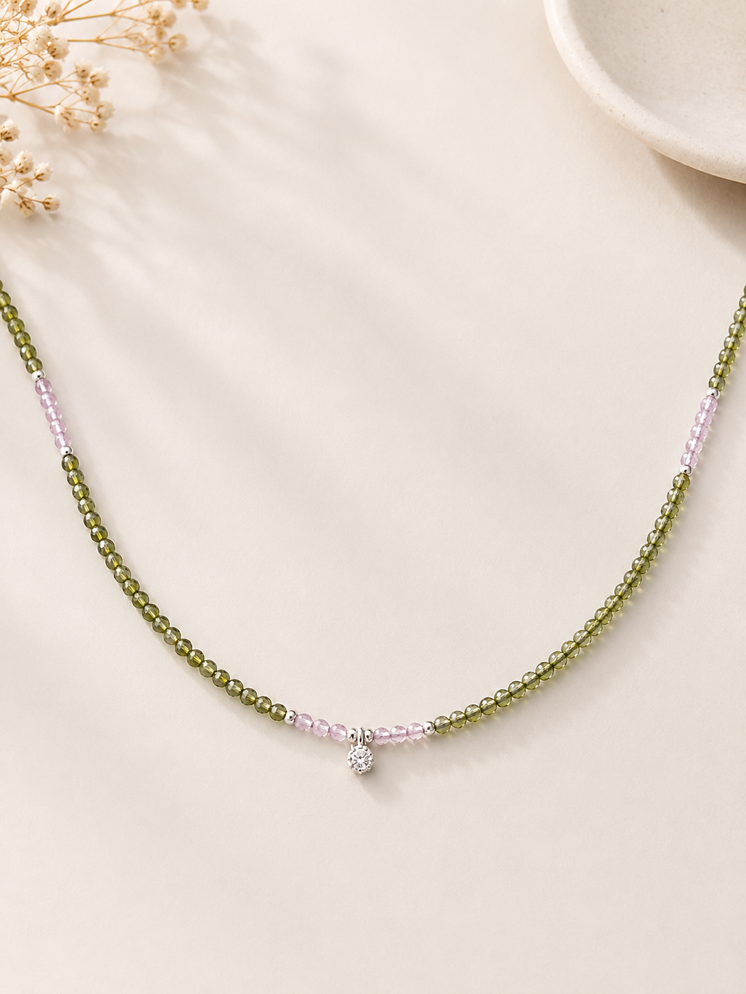 Edelstein-Kette mit Zirkon + Zirkonia Anhänger – 925 Sterling Silber & 18K Vergoldung | 40–45 cm