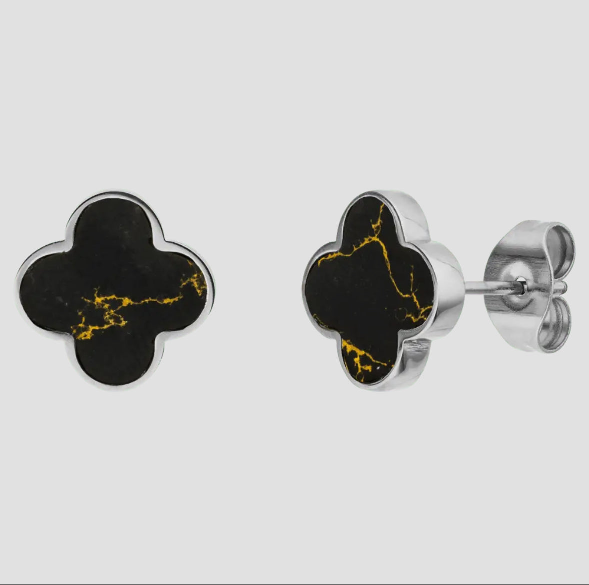 Black-Gold Clover Ohrstecker