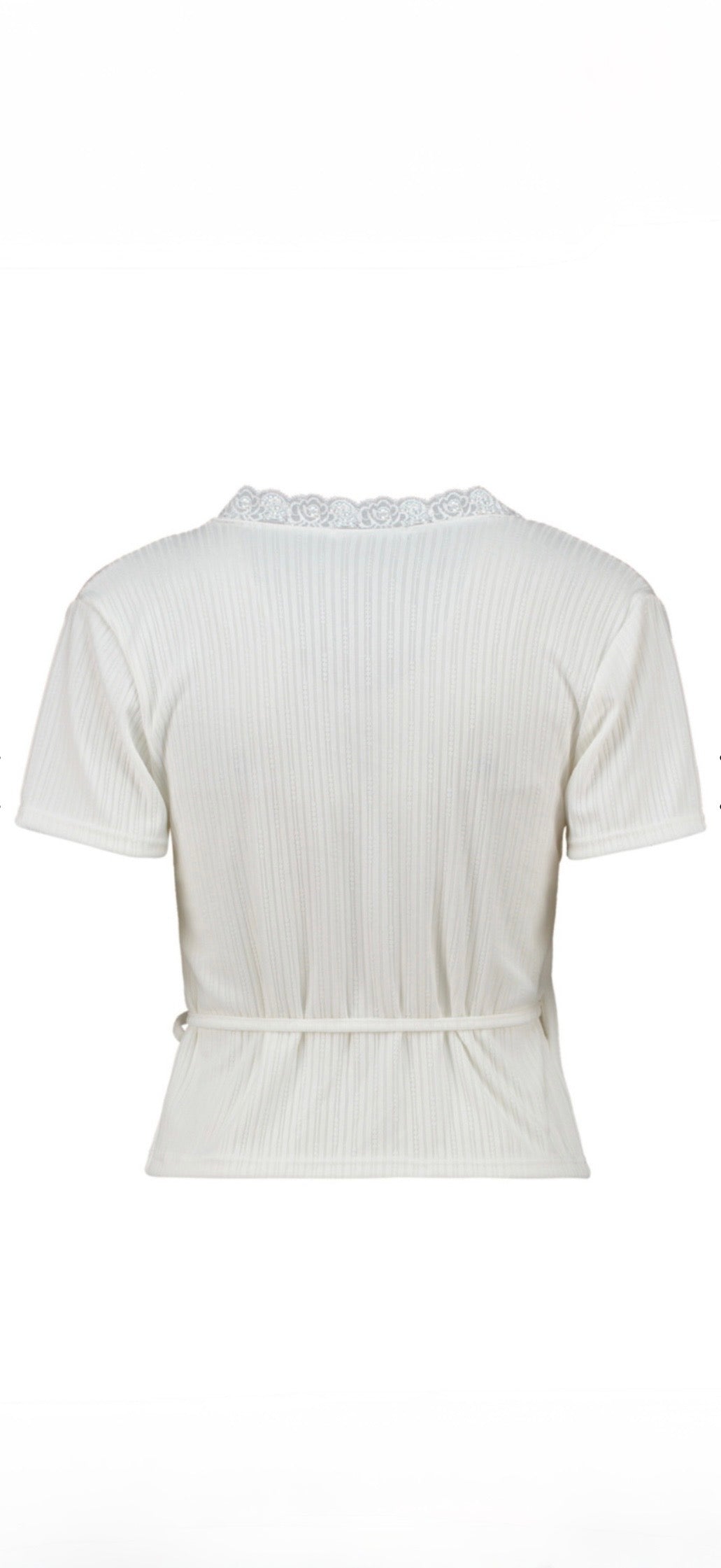 Geripptes T-Shirt mit Spitze & V-Ausschnitt