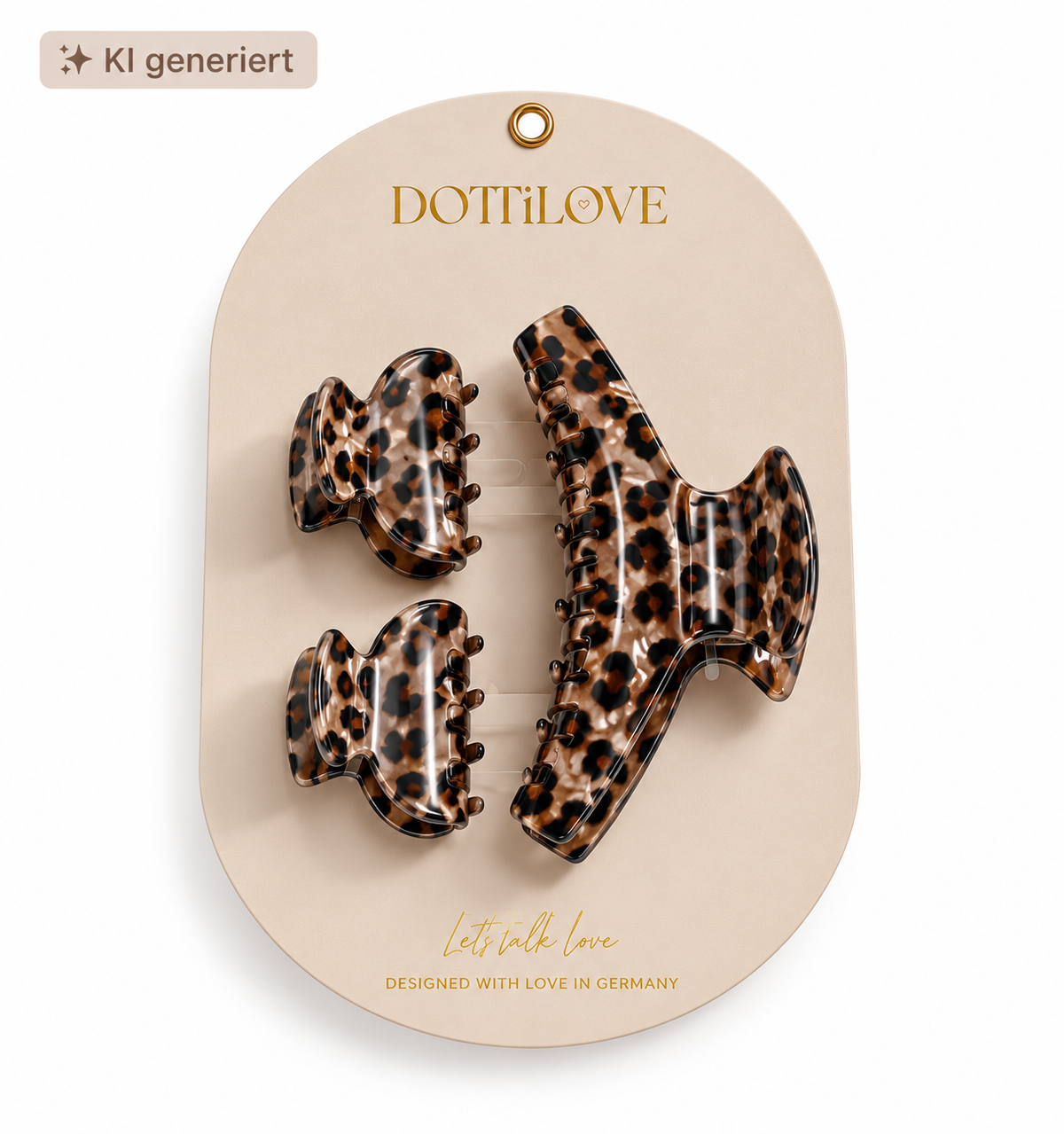 Haarklammer-Set Leo-Print – 3-teilig in Braun & Beige
