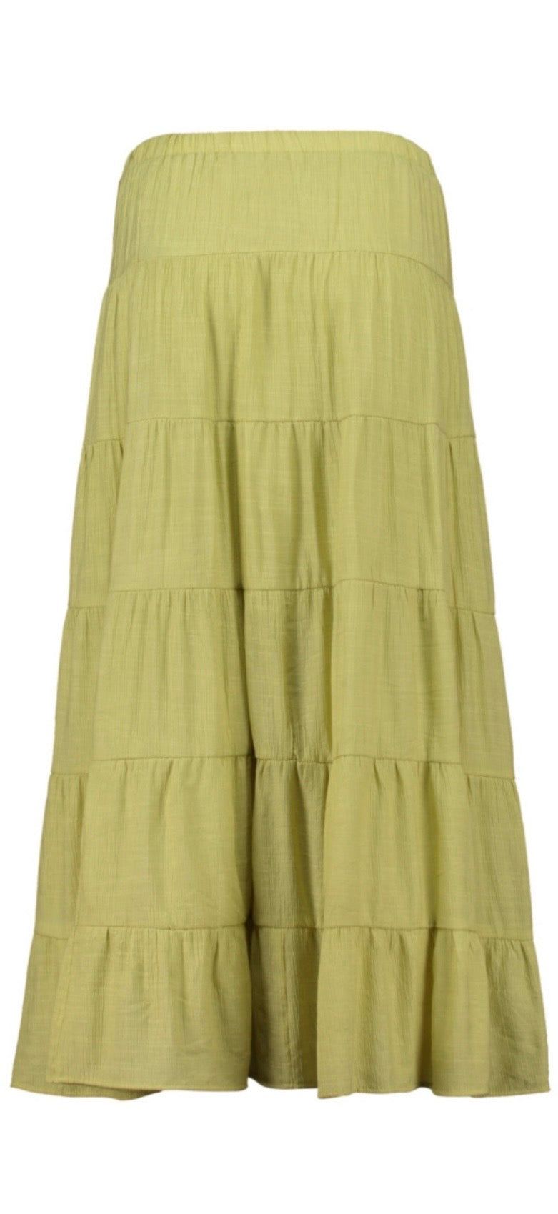 Boho Maxirock in Olivgrün – Stufenrock mit elastischem Bund | Damen Sommerrock