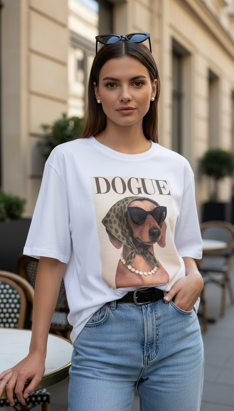Bedrucktes Oversize-T-Shirt DOGUE - 100% Baumwolle