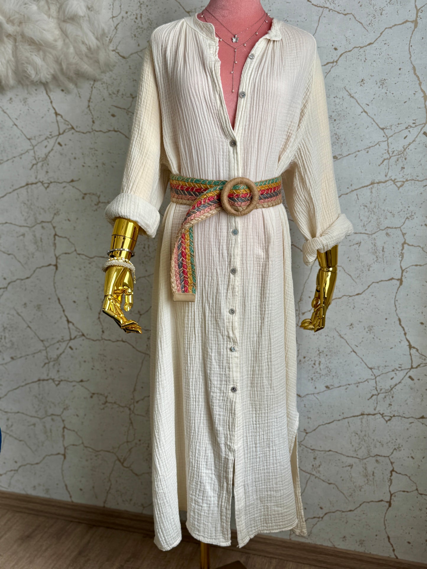 Maxikleid aus Musselin - beige