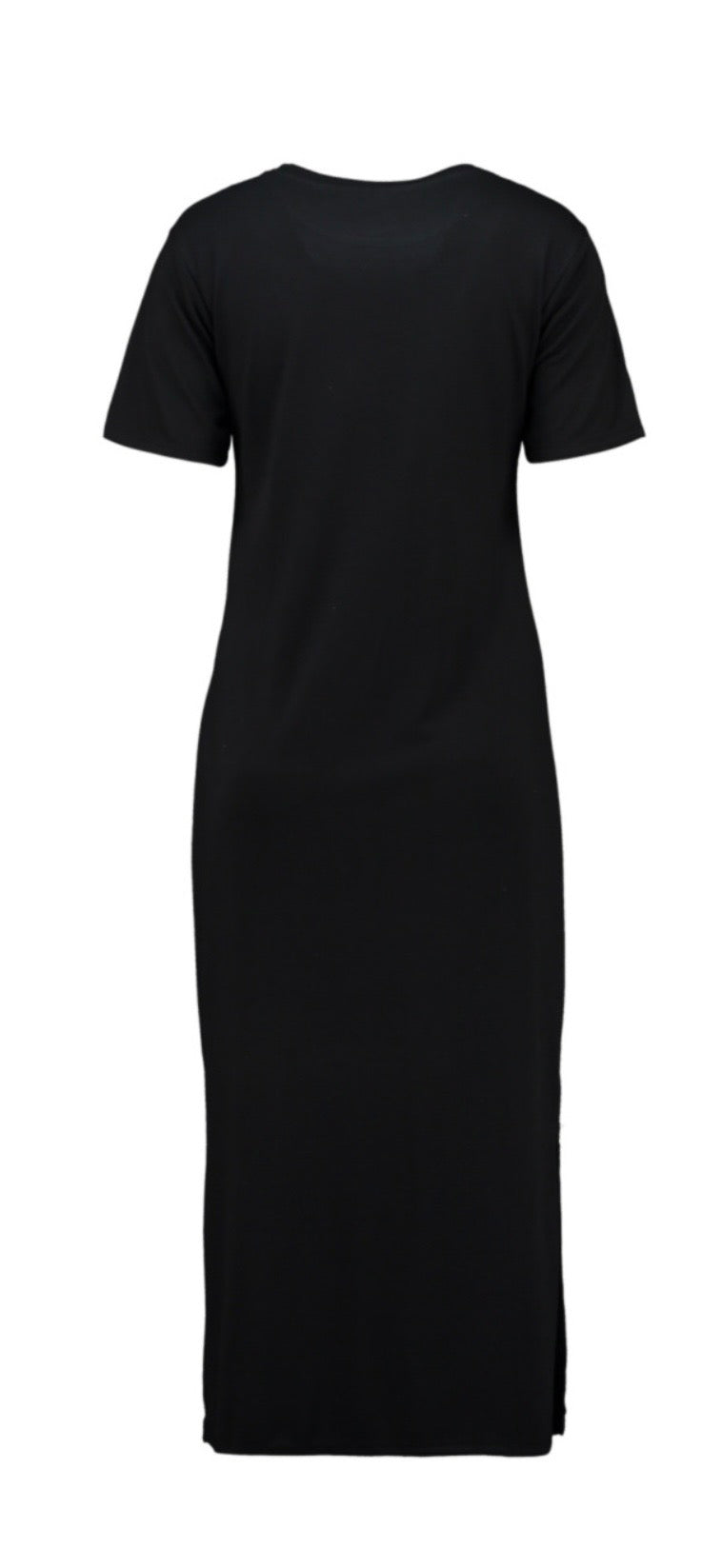 Maxikleid mit Raffdetail – Schwarzes T-Shirt Kleid aus Viskose