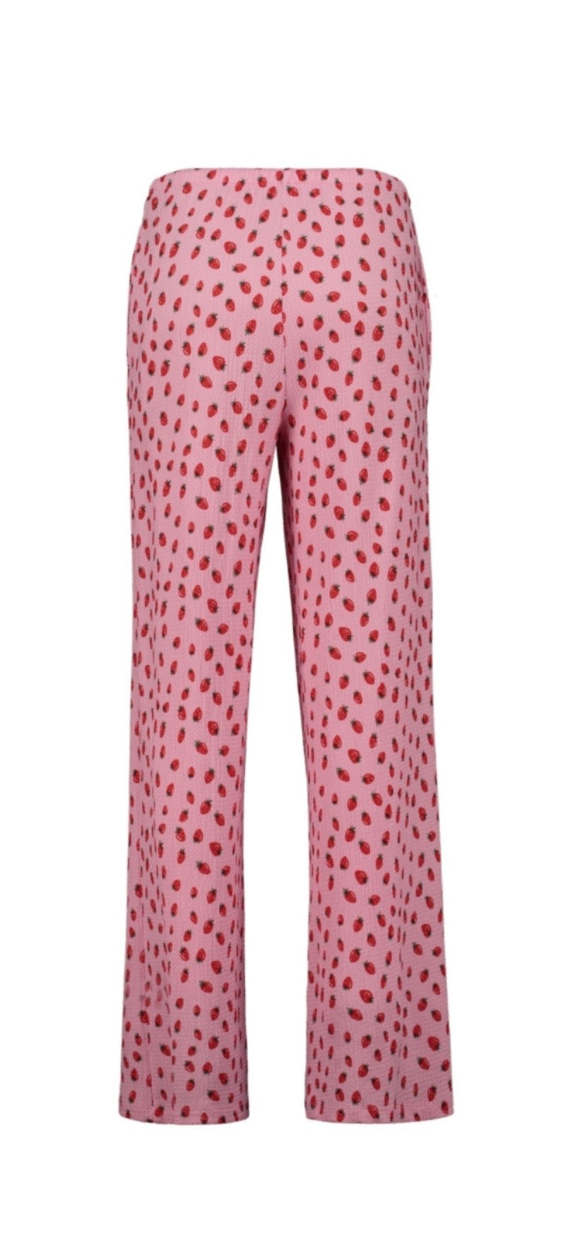 Gemusterte Stoffhose mit Strawberry Print – Weite Damenhose Rosa
