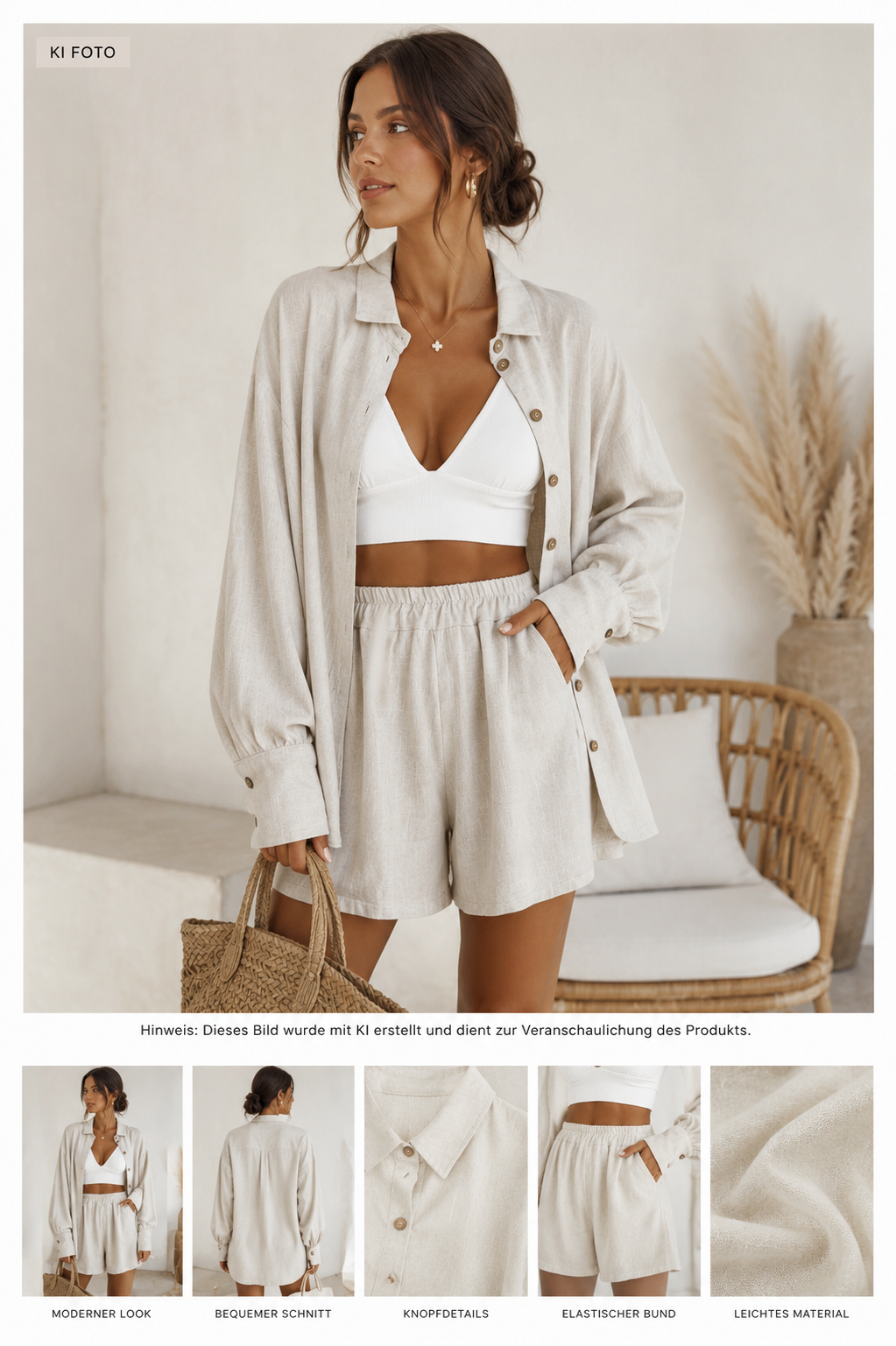 Set aus 2 Teilen: Shorts und Hemd aus Leinen