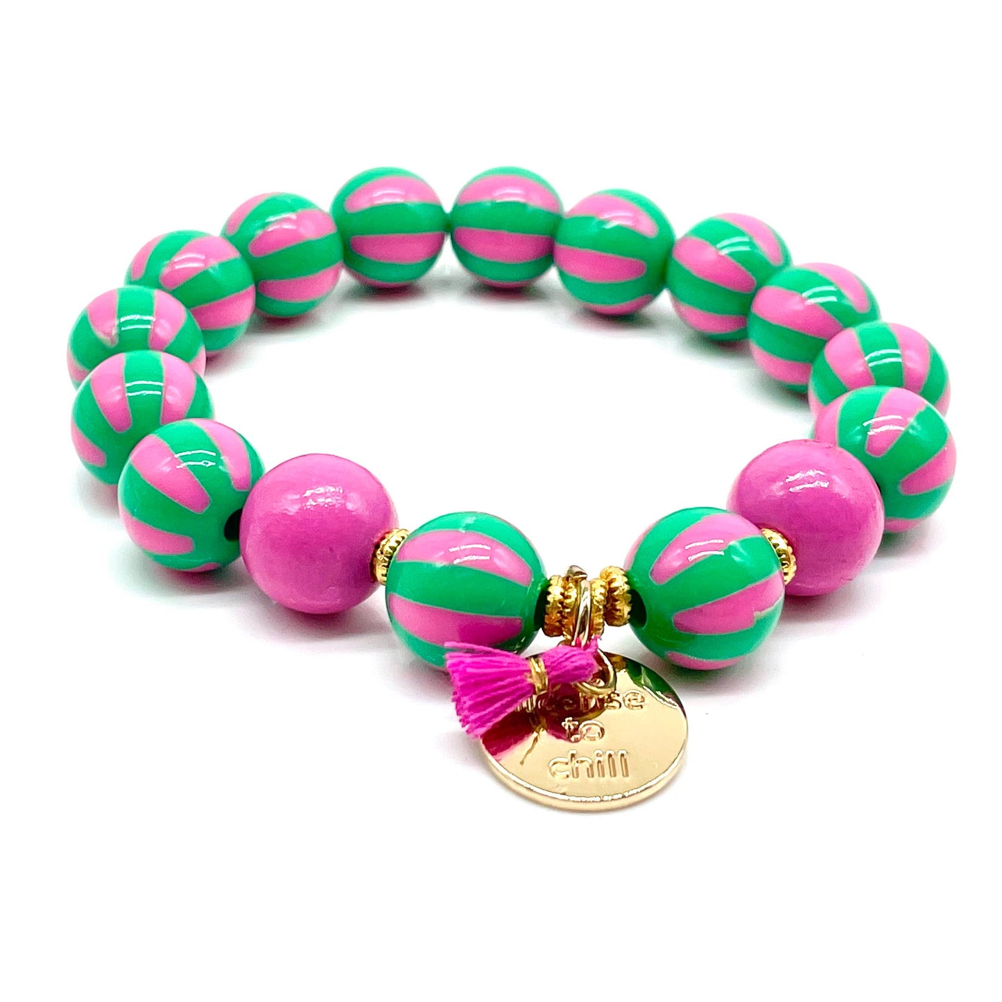 Armband SWEET CANDY STRIPE WOOD elastisches Perlenarmband