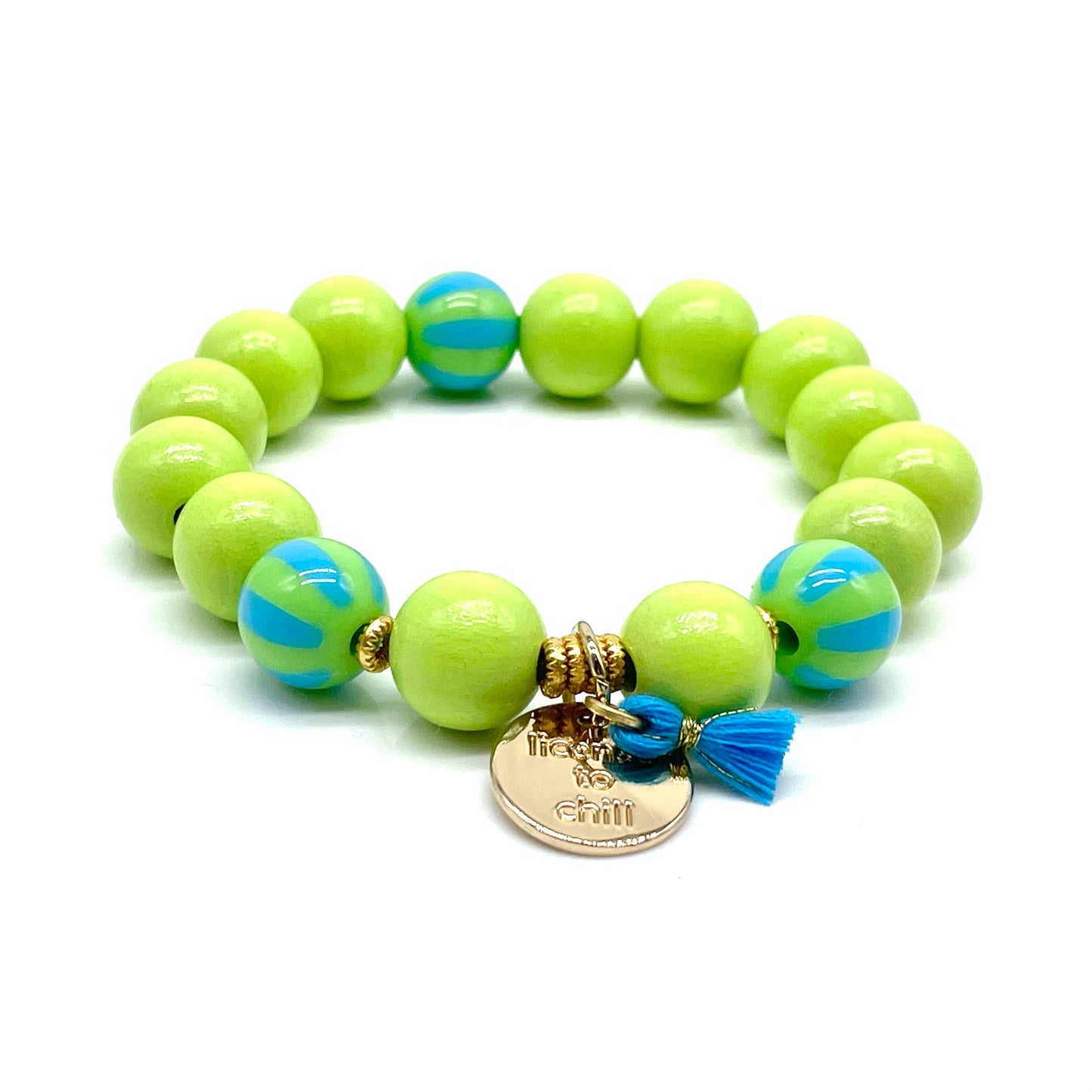 Armband SWEET CANDY STRIPE WOOD elastisches Perlenarmband