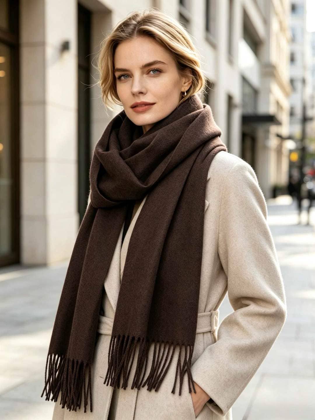 Langer Damenschal mit Fransen: Khaki / SIE