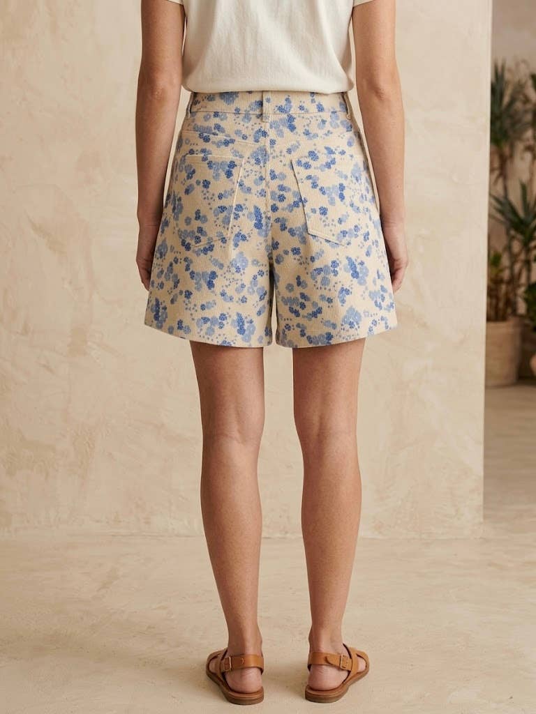 High-Waist-Baumwollshorts mit Blumenprint