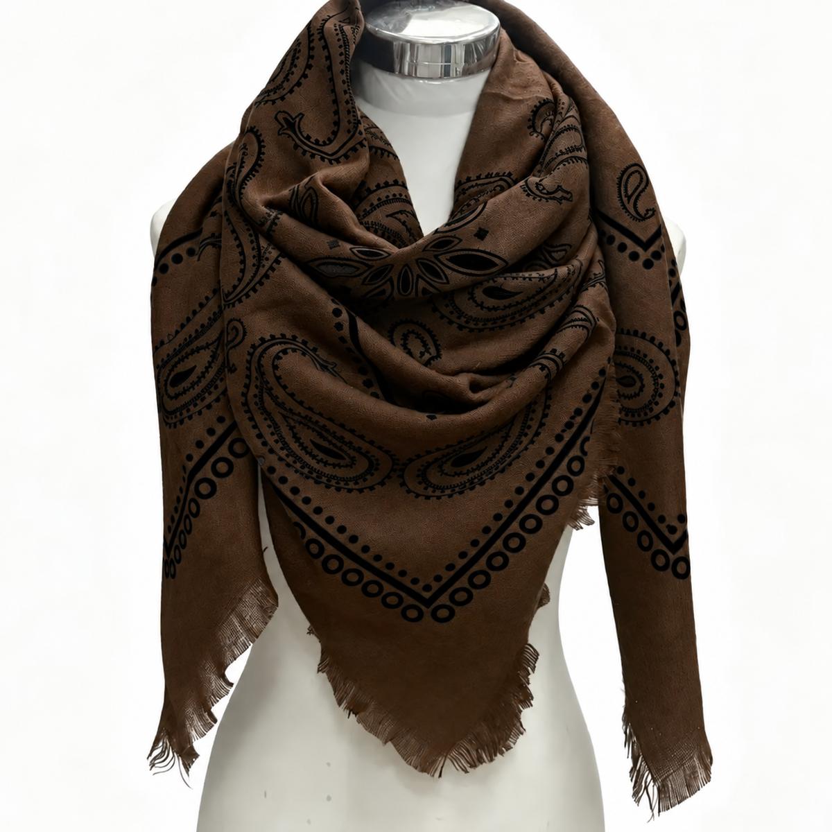 K2 quadratischer Wollschal mit Paisley‑Muster