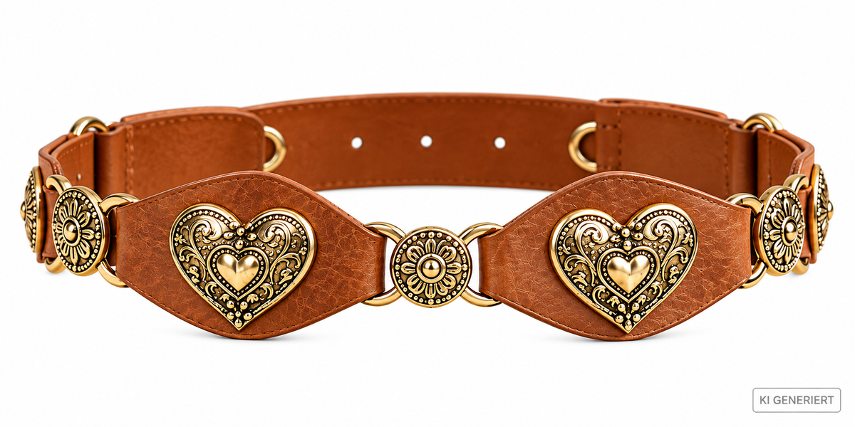 Taillen-Hüft-Herzgürtel mit goldfarbenen Ornamenten – Boho Chic