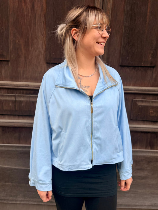 Stretch Suede Jacke – kurze Velours Jacke mit Reißverschluss in Trendfarben | Ecru, Light Blue, Light Yellow & Rosé