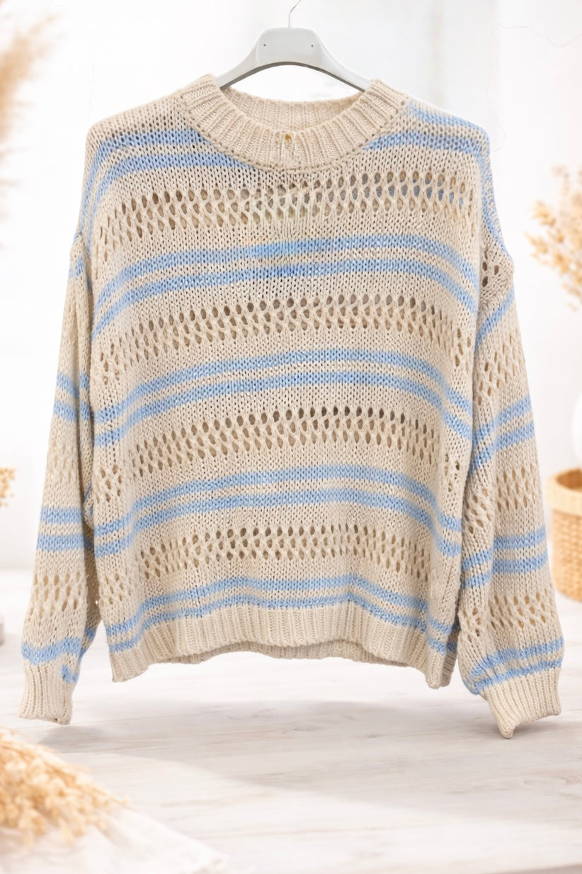 Soft Knit Streifen Pullover – Beige | Leichter Strickpullover mit Farbdetails