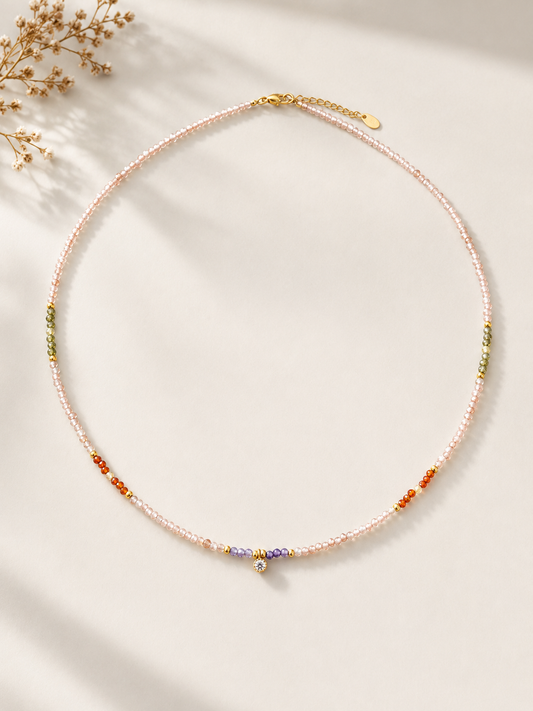 Zarte Edelstein-Kette mit Zirkonia Anhänger – 925 Silber vergoldet (18K Gold), 40–44 cm