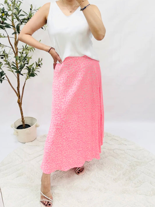 Silky Leo Maxi Rock – Pink | Fließender Satin-Look Rock