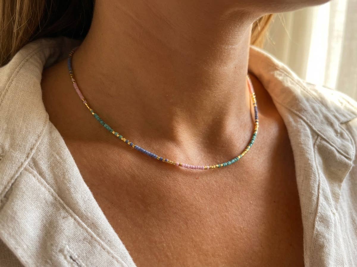 Perlenkette, Edelstahlkette, Halsband C052