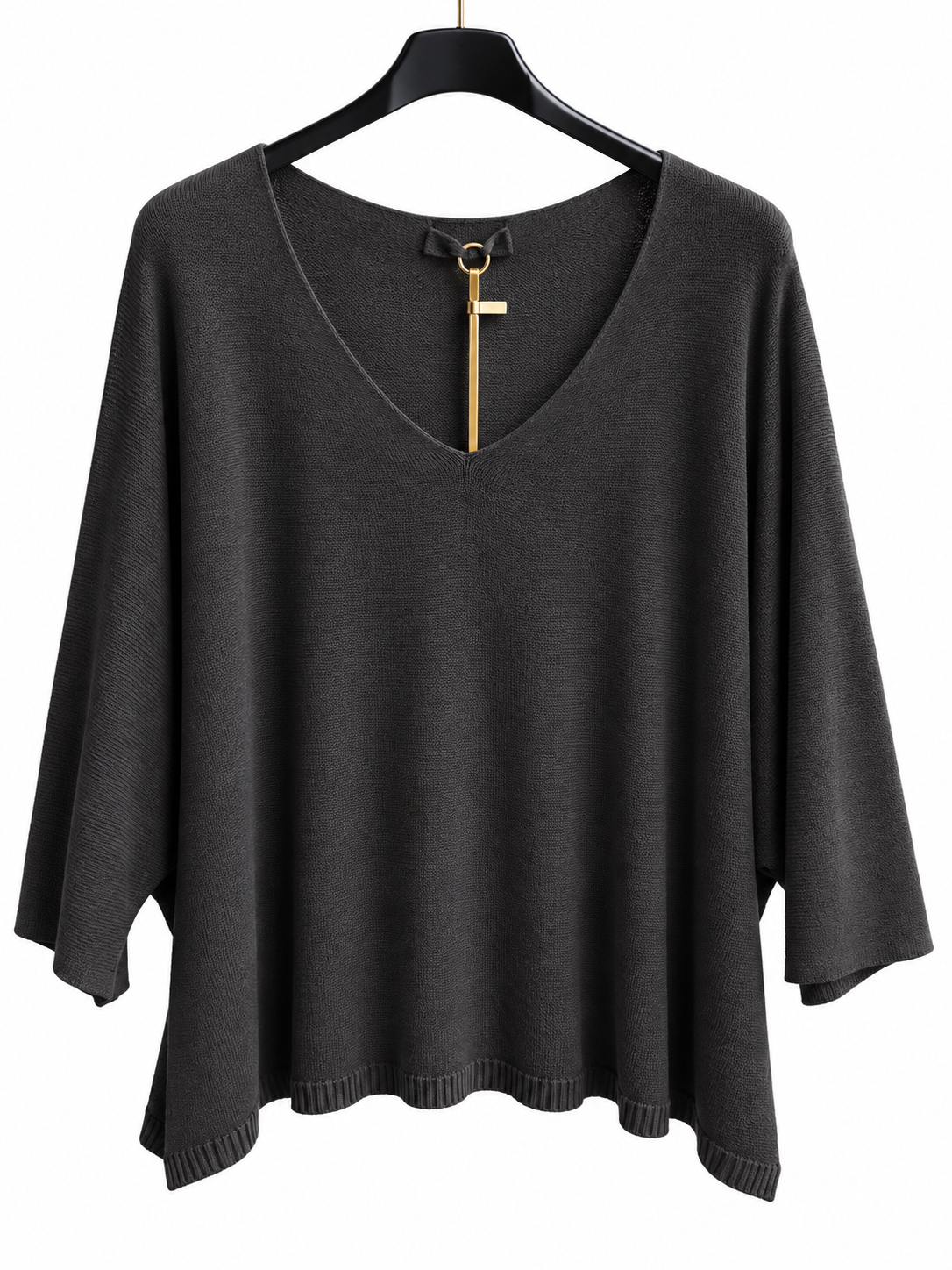Leichter Oversize Feinstrickpullover mit rundem V-Ausschnitt