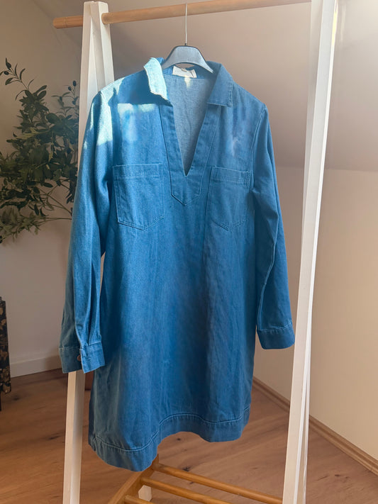 Jeansoptik-Kleid Blau – Damenkleid mit lockerem Schnitt (One Size)