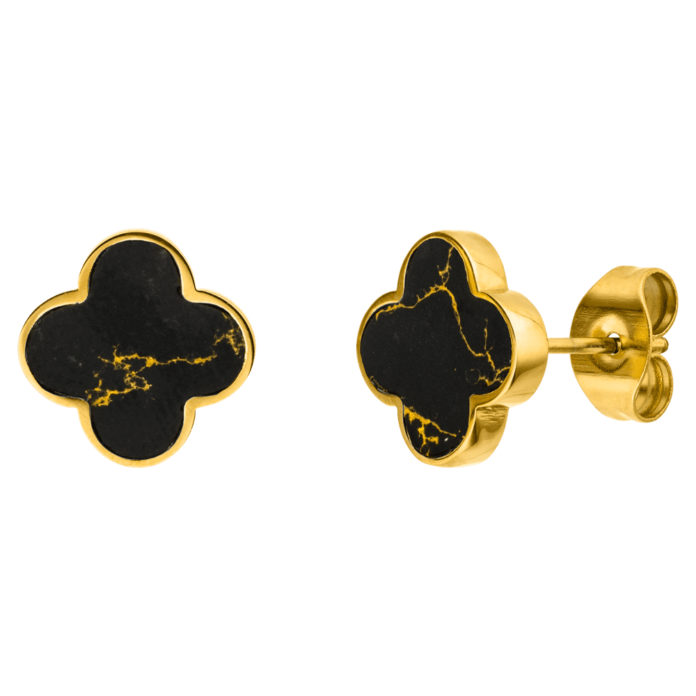 Black-Gold Clover Ohrstecker | 18K vergoldet