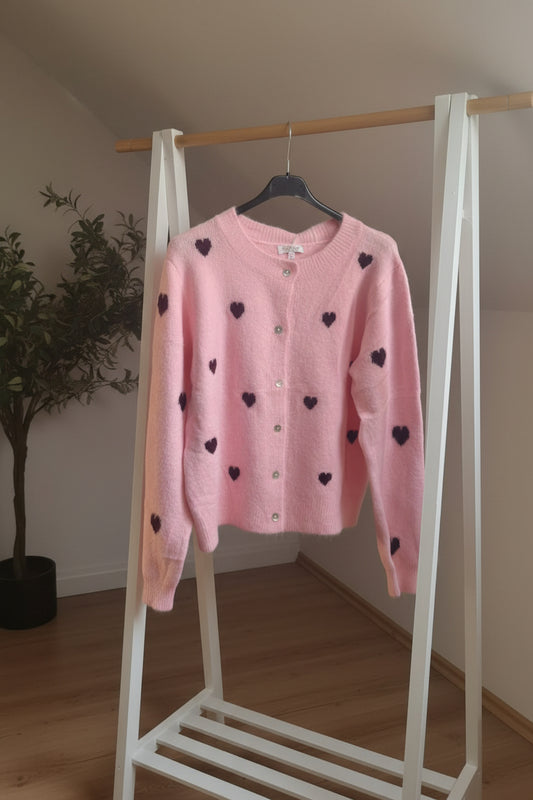 Cardigan Hearts – Damen Strickjacke mit Herzmuster One Size (S–L)