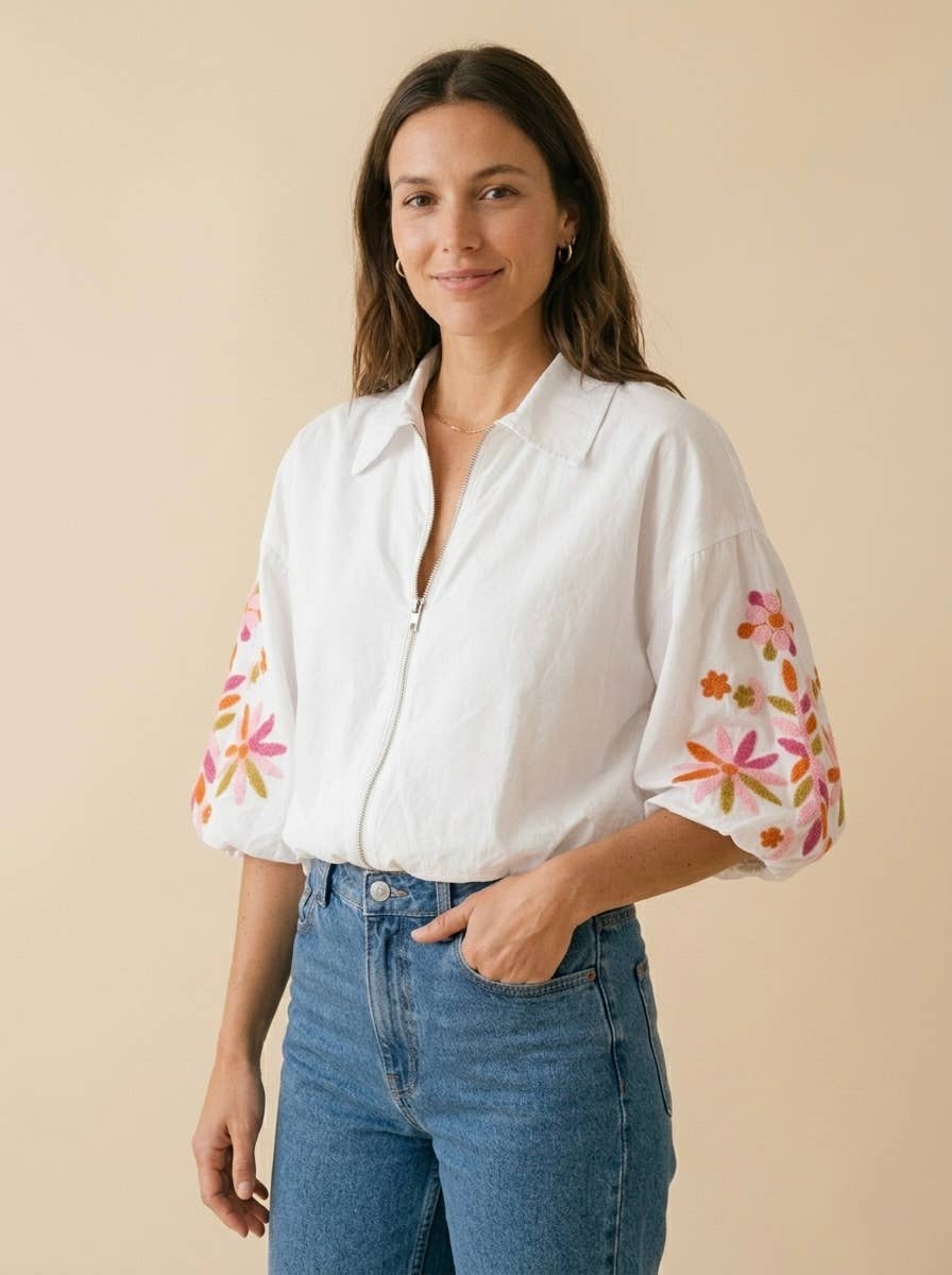 Overshirtjacke mit bestickten Ärmeln PV2648