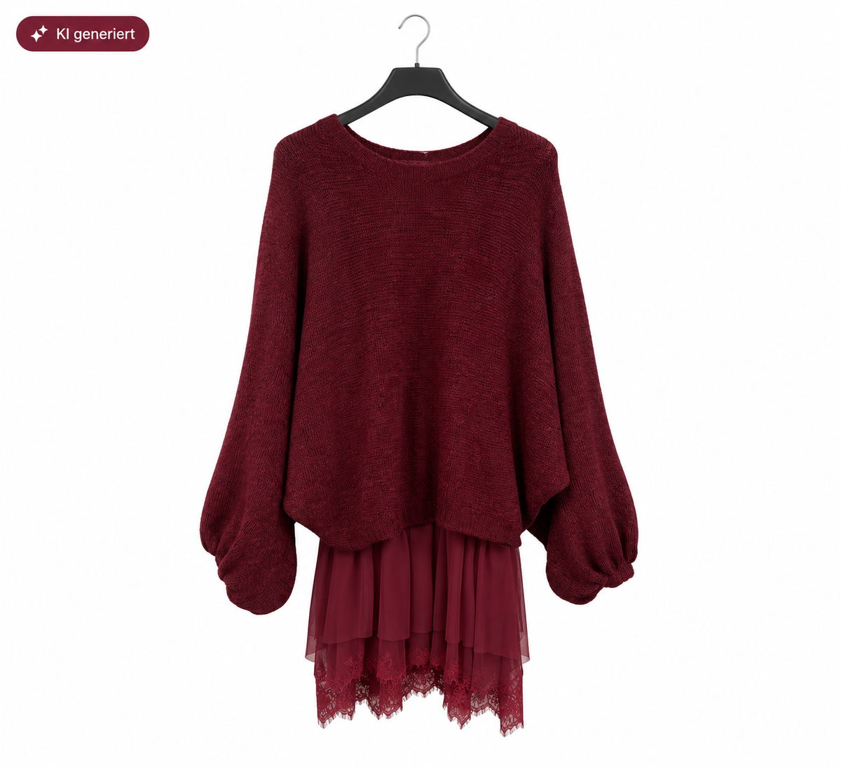 2-teiliges Set aus Oversized Strickpullover & Spitzenkleid