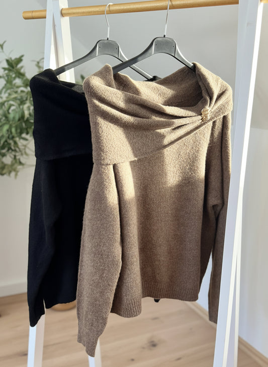 Sophia Off-Shoulder Knit Sweater – Elegant Edition