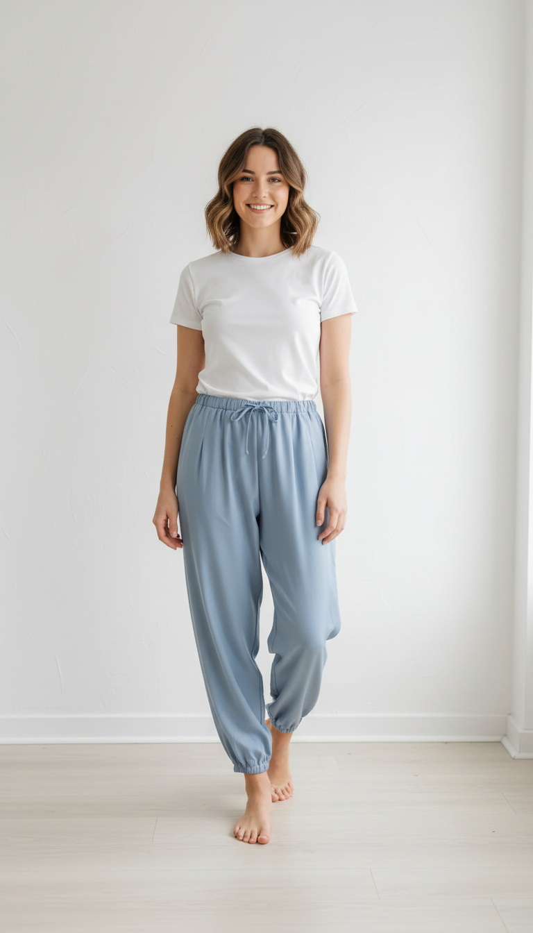Balloon Fit Hose – moderne Trendhose mit Tunnelzug & Falten in Taupe, Blau & Mint