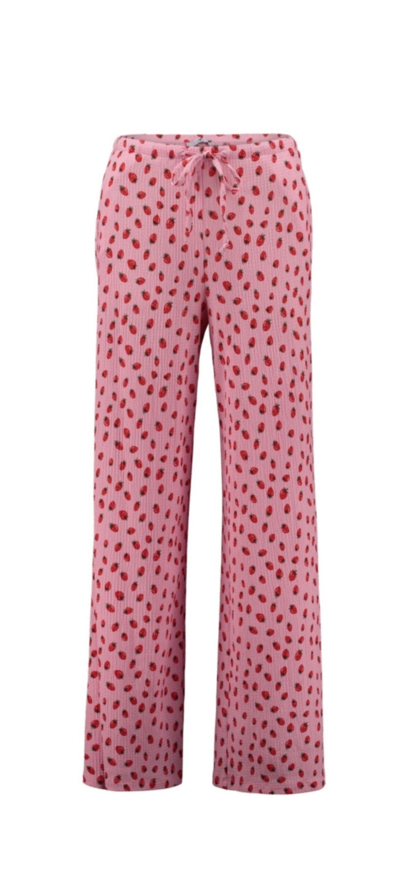 Gemusterte Stoffhose mit Strawberry Print – Weite Damenhose Rosa