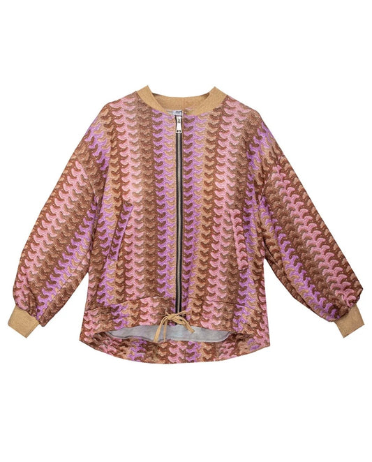 Retro Muster Bomberjacke Damen – Statement Zip Jacke | Boho Fashion