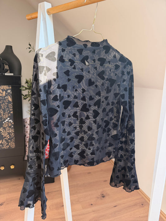 Mesh Top Herzen – Damen Langarmtop mit Herzmuster