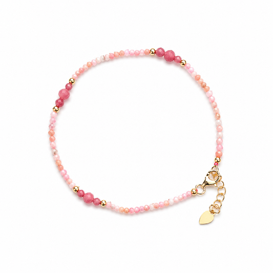 Pink Opal & Rhodonit Armband – 925 Sterling Silber vergoldet | Filigranes Edelsteinarmband