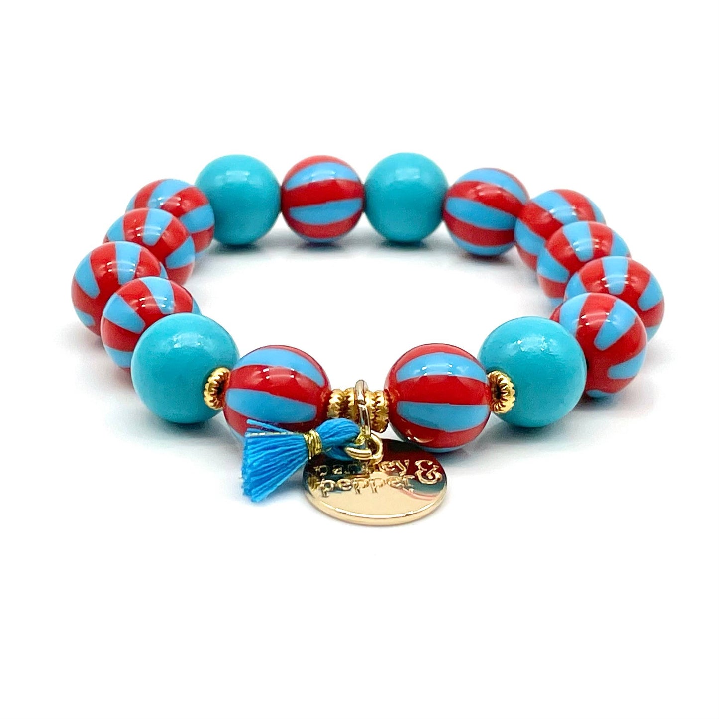 Armband SWEET CANDY STRIPE WOOD elastisches Perlenarmband